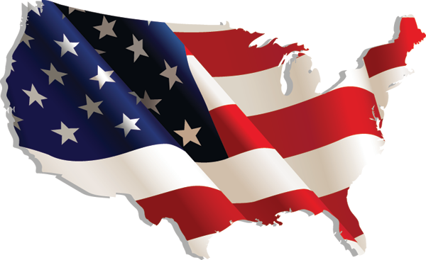 Drapeau des Etats-Unis en forme de carte