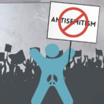 panneau contre antisemitisme tenu par militant pour autonomie genitale