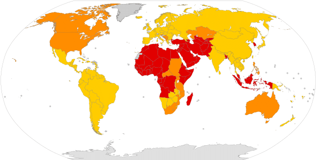 carte du monde montrant la prevalence de la circoncision masculine par pays oms 2007