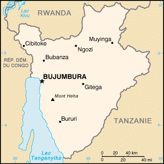 Carte du Burundi avec pays limitrophes